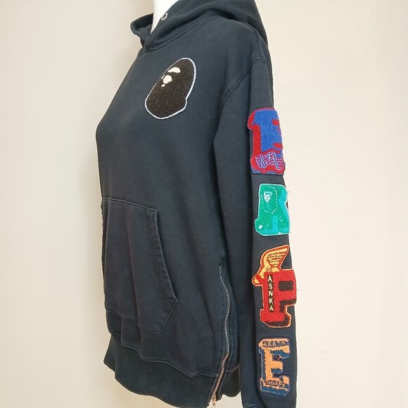 A Bathing Ape BAPE Pullover Hoodie Side Zippers Size Medium - Picture 4 of 12